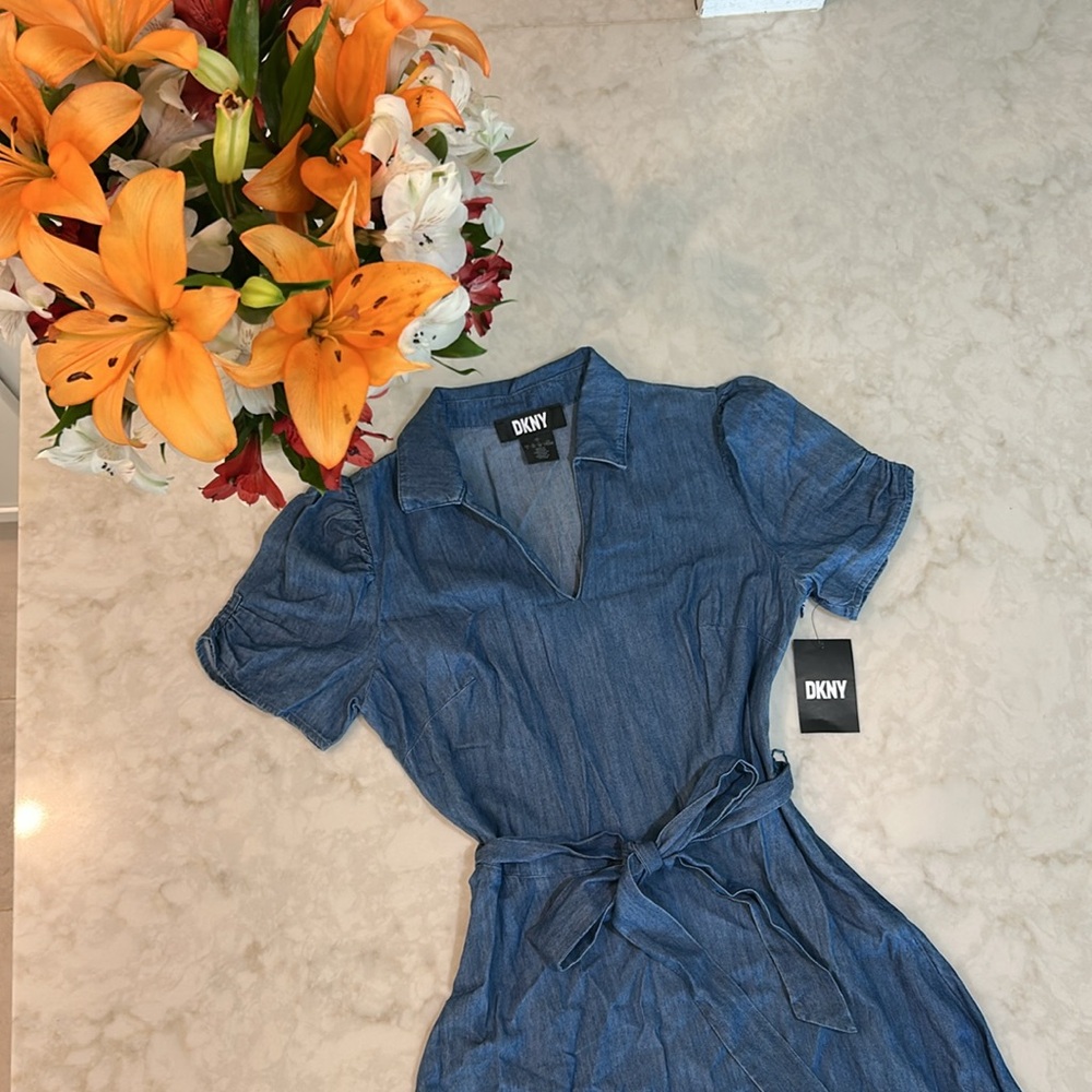 NWT DKNY Women's Ruched-Sleeve Belted Shirtdress - Picture 5 of 15